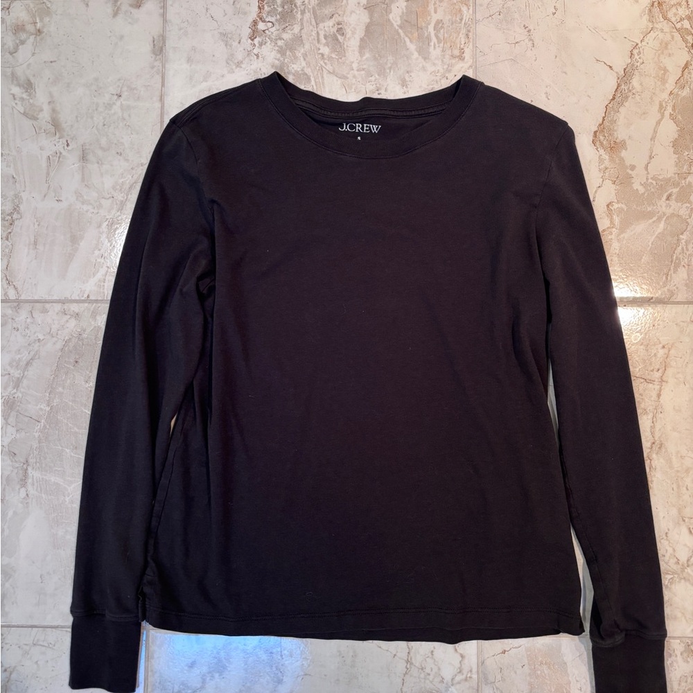 J Crew Black Long Sleeve Crew Neck Tee in Black Size Small